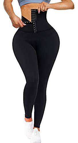 RIOJOY Leggings da Palestra con Corsetto, Modellatore per il Corpo a Vita alta per Donna (Medio, Nero)