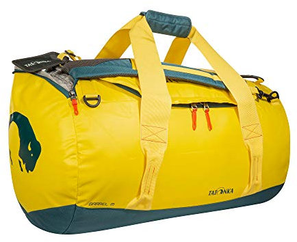 Tatonka Barrel M 65l Reisetasche - Wasserfeste Tasche aus LKW-Plane mit Rucksackfunktion und großer Reißverschluss-Öffnung - Rucksacktasche mit 65 Liter Volumen (solid Yellow)