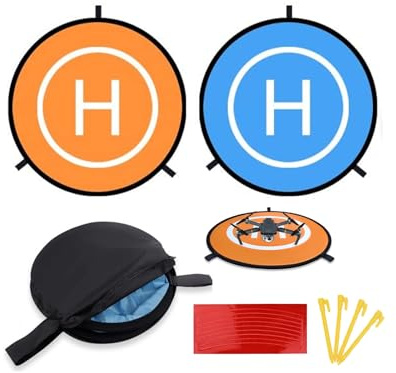 MMOBIEL Universeller Drohnenlandeplatz, wasserdichtes Helipad 55 cm / 21,6 Zoll, doppelseitig Orange/Blau für RC-Drohnen, Hubschrauber, DJI Mavic Mini 2 / Zoom/Air Fly 2 / Phantom/FPV/Inspire