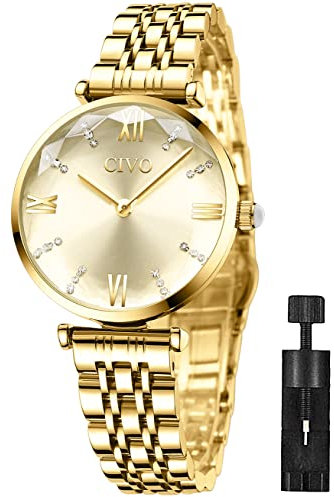 CIVO Orologio Donna Acciaio Inossidabile Impermeabile Minimalista Orologi da Polso Donna Oro Analogico Affari Sportivo