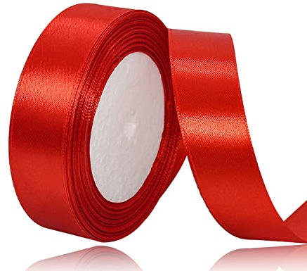 Rött satinband, enfärgat tygband för presentinslagning, hantverk, ballong, sömnadsprojekt, hårrosett, brudbukett, bröllopsgåvor, dekoration, 25 mm x 22 m
