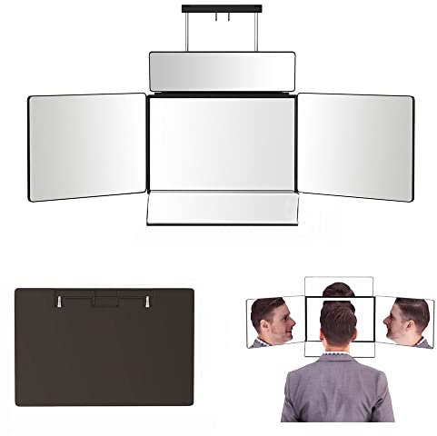 BTSAE Espejo de 360 Grados - Sistema de Corte Self Con 5 Lados, Altura Autorregulable, Plegable de Tres Lados Para Autocortar, Maquillaje Grande