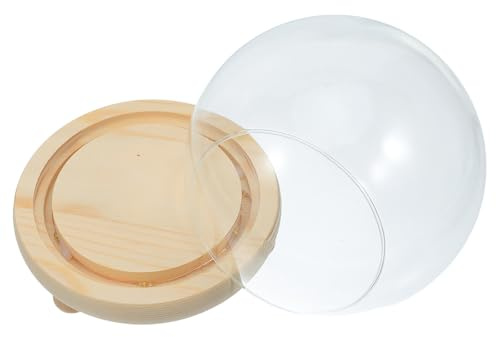 EXCEART Campana di Vetro Trasparente Campana Campana con Base in Legno Terrario Globo di Visualizzazione Ricordo con Luce per Piante Succulente 13X13 Cm