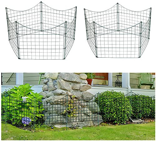 Joparri Clôture d'étang, 22 pièces Set Clôture de jardin en métal Clôture d'étang, Clôture à emboîter Clôture en treillis - 10 éléments de clôture 12 tiges de fixation (arc inférieur)
