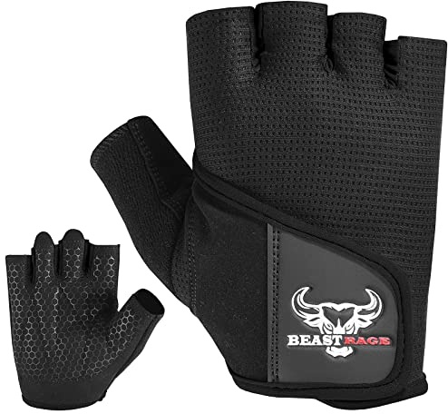 BEAST RAGE Gants d'haltérophilie pour Homme et Femme - Gants de Gym, Fitness, Cyclisme, haltérophilie - Respirants, antidérapants, Protection de la Paume (Noir, Court XL)