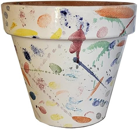 Ceramiche Angela Rinaldi – Vaso in Ceramica di Vietri dipinto a mano Maiolica Design Terracotta Coccio Fioriera (macchie colore, Diametro cm 21 altezza cm 19 kg 1,27)