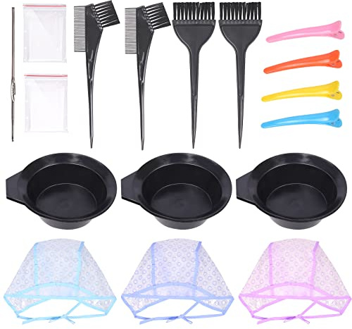 Mardatt 22Pcs Hair Coloring Dyeing Kit Includes Hair Coloring Caps, Styling Tools, Disposable Hair Dye Shawl, Gloves, Hair Dye Brushes and Mixing Bowls, Angled Comb and Clips for Home Salon