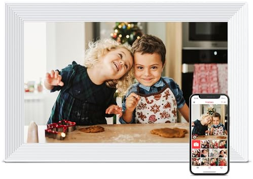 Frameo WiFi digital bildram, 10,1 tum 1280 x 800 IPS pekskärm digital fotoram, 16 GB minne, auto-rotera, dela bilder och videor, present till mamma, pappa, vänner, familj, födelsedag, vit
