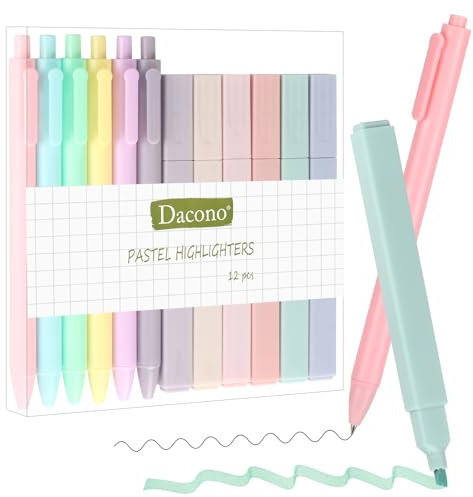 Dacono 6 Stück Pastell Textmarker mit 6 Schwarze Fineliner Stiften, Ästhetischer Gelschreiber, Ästhetische Gelstifte 0,5 feine Spitze, Milde Sortierte Farben, Kein Ausbluten, Weiches Schreiben