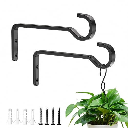 saffruff 2 Pack 15cm Plant Hooks for Hanging Baskets – Black Metal Wall Brackets for Indoor & Outdoor Use, Hanging Plants, Bird Feeders, Wind Chimes, and Bird Houses