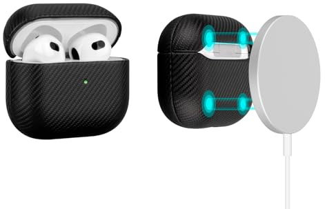 Haobobro [Mag Series] Magnetische AirPods 3 Hülle - Handgefertigt für 3. Generation mit Stoßdämpfender Schutzhülle, Karbonfaser Textur Finish - Schwarz Tasche