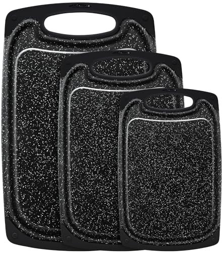 Smyidel 3 Stück Premium Schneidebrett, Schneidebrett Set,Anti-Rutsch,Schneidebretter Kunststoff Antibakteriell,Saftrille und Griff, kein BPA, Spülmaschinenfestes, Frühstücksbrettchen