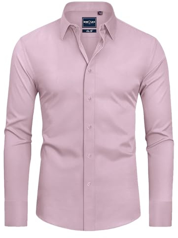 DEMEANOR Camicia da uomo a maniche lunghe, da lavoro, slim fit, business, facile da stirare, per il tempo libero, L