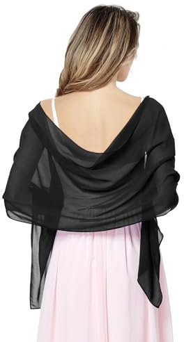 SycloPak Stola Für Abendkleid Damen Festliche 200x68cm Chiffon Schal, Elegantes Schultertuch für Ballkleider & Hochzeitsabendkleider (Lang, Schwarz, Chiffontücher, Schals & Tücher)