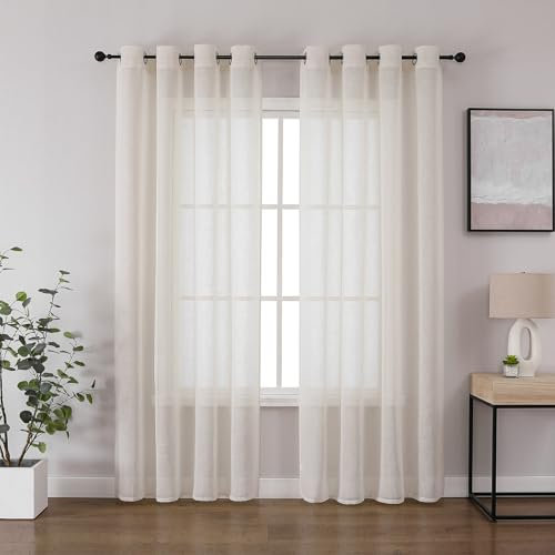 CUCRAF Voile Curtains 84 Inch Drop 2 Panels with Eyelet Linen Net Curtains for Windows Sheer Curtains for Bedroom Kitchen Dormitory Home Decoration