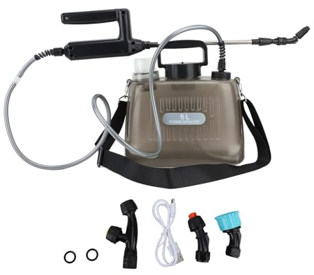 Pulverizador a Batería de 5 Litros, Pulverizador Eléctrico Actualizado con 4 Boquillas de Niebla, Mango Recargable USB y Varita Retráctil, Pulverizador de Agua para Malas Hierbas