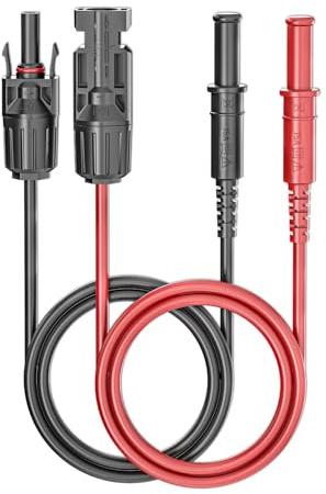 Cleqee Sicherheit Bananenstecker zu Solar-Steckern Silikon-Test-Leitungen | 2 Stück rot schwarz, 1m, 1000V/15A, Für Photovoltaik-Solarzellen-System