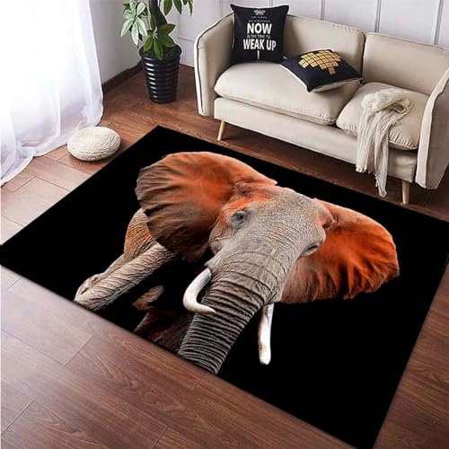 3D Modern Elefant Afrikanische Tierwelt Kinder Jungen Teppich Schlafzimmer Dekorativ Kinderzimmer Wohnzimmer Matten Krabbelmatte Weichem Flanell Kinderteppiche 120 X 180 Cm - Leicht Zu Reinige -8U0D8L