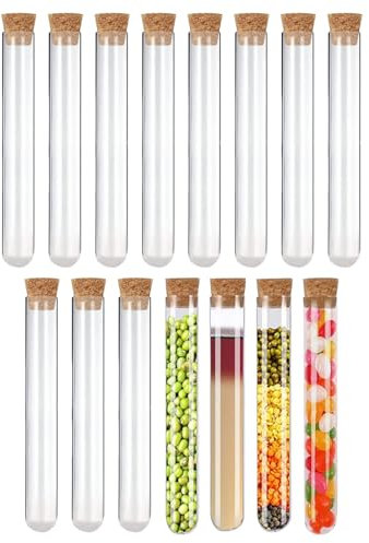 Tubos de Ensayo con Corcho, Probetas Reutilizables, 15 Piezas Tubos de Ensayo de Vidrio, Tubos de nsayo Transparente para Especias, Confitería, Laboratorio Tubos de Ensayo(15 * 150mm)