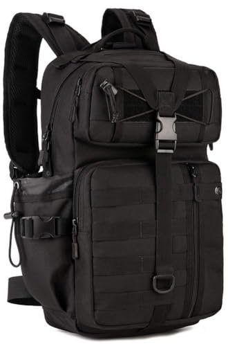 HUNTVP Tactical Backpack 25L, Molle Military Rucksack Army Style Back Pack Motorcycle Bag Laptop Daypack for Men Women Cycling Hiking Camping Hunting (25L-black)