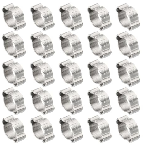 PATIKIL 30 Pack 9-11mm Double Ear Hose Clamp, 304 Stainless Steel O Clip Crimp Rings for Fuel Petrol Pipe Tube Fitting Connections, Silver Tone