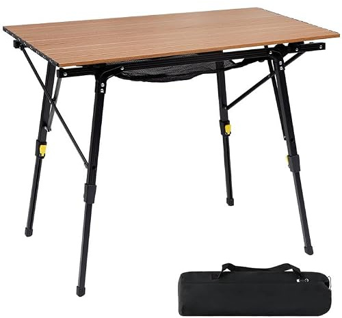 Portal Mesa de camping plegable regulable en altura, aluminio de 90 x 53 cm, plegable, ligera, para 4 personas