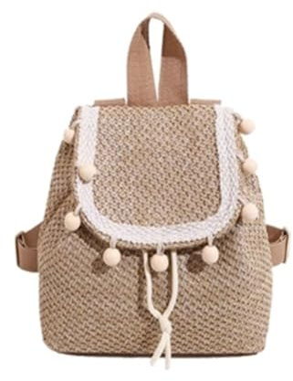 VKEID Sac a Dos de Paille Femmes Sac à bandoulière en paille simple for filles, sac à dos d'été à la mode, polyvalent, grande capacité, classe, petit(Khaki)