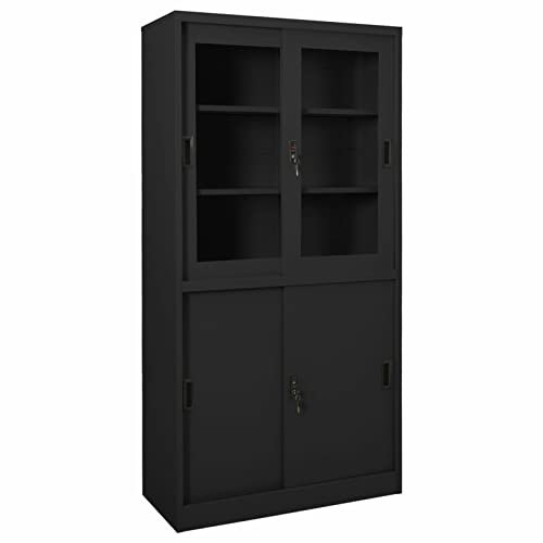 Homgoday Armoire de bureau avec porte coulissante en acier anthracite 90 x 40 x 180 cm, armoires métalliques Armoire de classement pratique avec portes coulissantes verrouillables et étagères pour
