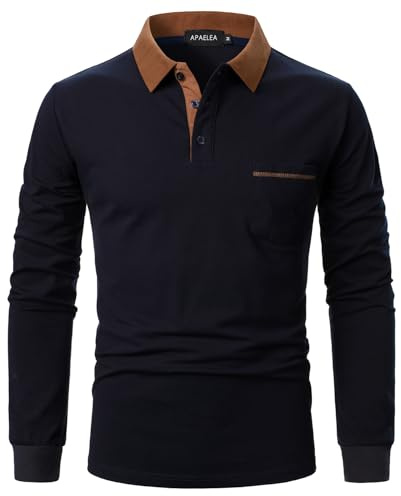 APAELEA Poloshirt Herren Langarm Baumwolle Golf T-Shirt Casual Tops