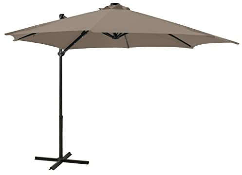 AJJHUUKI Home & Garden item-Cantilever Umbrella with Pole and LED Lights Taupe 300 cm