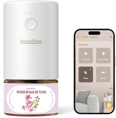 SenseFlow Essential Oil Diffuser Waterless Ultrasonic Smart Wi-Fi SF101S - 100% Plant-Based, LED Light, Adjustable Modes, 100㎡ Covers, 120-Day Scent-Freshener & Aromatherapy - Orchid Breeze Air Fresh