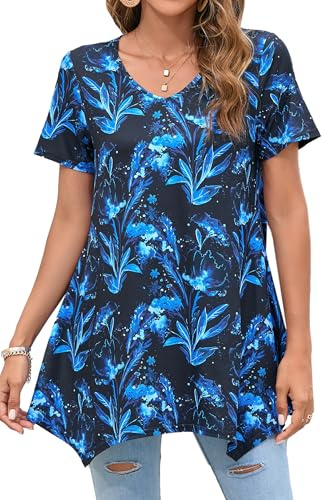 Enmain Womens Tunic Tops Summer V Neck Short Sleeve T Shirt Ladies Tunics for Leggings Casual Elegant Dressy Tunic Style Shirts Blouse Swing Top