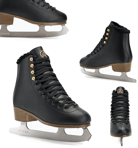 ATTABO Eiskunstlauf Schlittschuhe Kinder ISLA Schwarz Größe 31 EU Edelstahlkufe Ideal für Anfänger oder Fortgeschrittene PVC-Obermaterial Starke Knöchelunterstützung Stabilität und Komfort