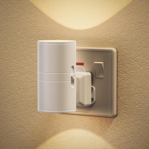 JandCase Night Light, Night Light Plug in Wall with Dusk to Dawn Sensor, 0-100LM Adjustable Brightness, 3000K Warm White, Plug in Nightlight for Hallway, Bathroom, Bedroom, Stairs