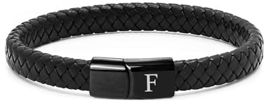 TOLOWOBK Lederarmband Herren mit Buchstaben Gravur Schwarz Geflochten | Personalisiertes A-Z Buchstaben Armband Edelstahl Magnetverschluss Armbänder Geschenke für Männer Jungs Schulstart Geburtstag