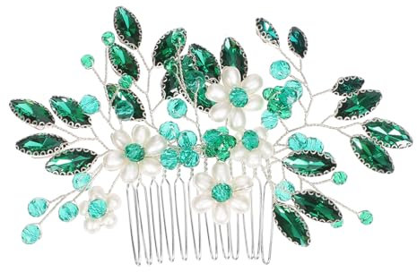 OSOLADY Haarkamm Mit Grünen Kristallblättern Französischer Seitenkamm Brauthaarschmuck Für Damen Florale Kristall Haarspange Für Hochzeiten Und Festliche Anlässe