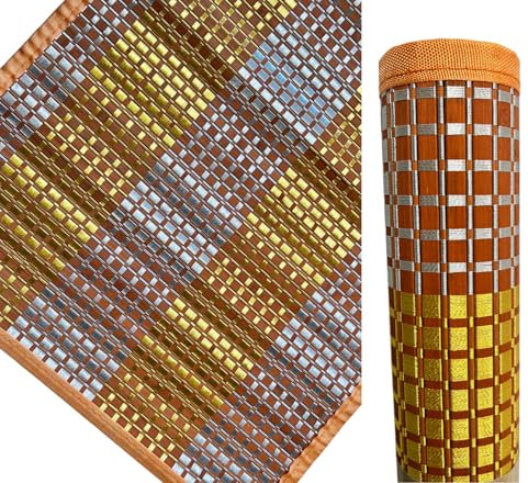 Teppich aus geflochtenem Bambus, 100 % natürlich, geometrisches Design, dekorativ, für Zuhause, Bad, Küche, Eingangsbereich, rutschfest, Teppich 140 x 52 cm, farbige Bambus-Teppiche (Orange)