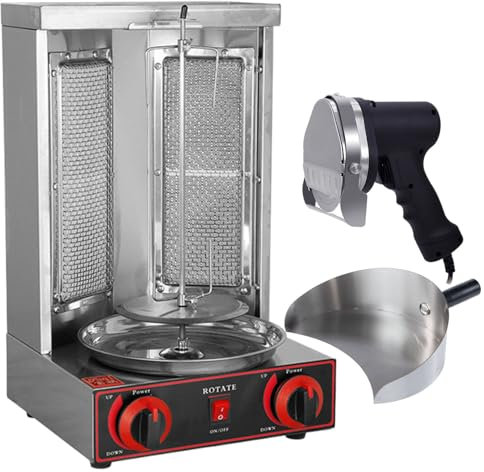 Parrilla Vertical para Horno asador, máquina para shawarma, máquina para Doner Kebab a Gas, máquina para Parrilla gyro, Caldera Vertical con 2 quemadores, para Carne, Pollo, sartén y Cuchillo