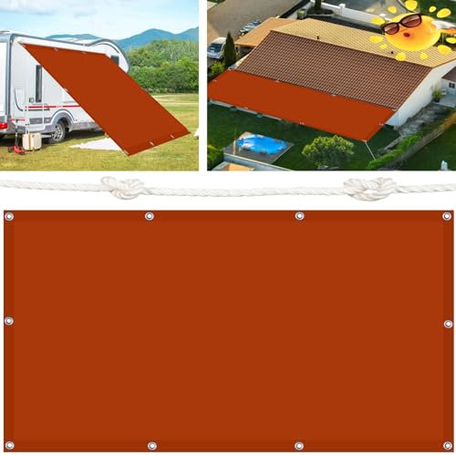 Sonnensegel Wasserdicht 125x490cm 98% UV-Schutz Sonnenzelt mit Ringen & Spannseilen für Terrasse & Balkon Rostrot Outdoor Baldachin