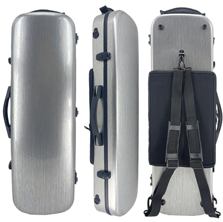 Conboxus 4/4 Violinkoffer mit Schloss, Ultraleicht aus Karbonfaser, 2,2 kg, Hartschalenkoffer, schwarzes Velours-Innenfutter, Notentasche, Kolophoniumtasche, Zubehörfach, Hygrometer(Silber)