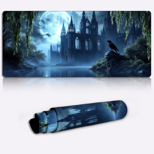 moonlit gothic cathedral Printed PC Laptop Computer Mouse Mat Pad Non-Slip Rubber Base Pad Office Home Novelty Printed Desk Accessory Large Laptop Desktop Printed Art Ergonomic 600 * 350 * 4mm