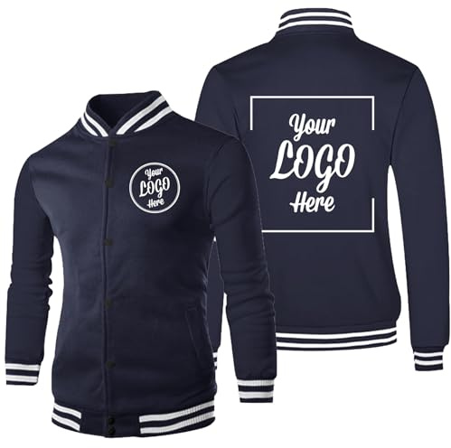 WUWWUT Blouson bomber personnalisé en polaire pour homme, veste universitaire unisexe personnalisable, vêtements d'extérieur vintage avec poches, manteau de baseball décontracté, bleu marine, M