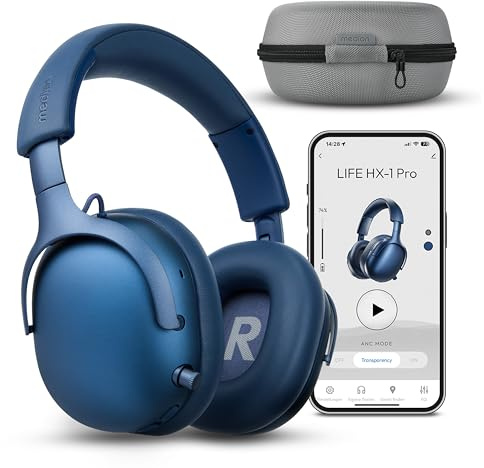 MEDION Over Ear Kopfhörer HX-1 Pro (kabellos, Hybrid Active Noise Cancelling ANC, Bluetooth 6.0, Wireless, 7+1 EQ Presets, bis zu 190 Stunden Akkulaufzeit, IPX4 Spritzwasserschutz) blau