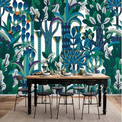 XLMING Retro Nostalgic Abstract Tropical Plants Forest 3D Wallpaper Premium Textured Silk Study Dining Living Room Bedroom Sofa TV Wall Easy Install-250cm×170cm