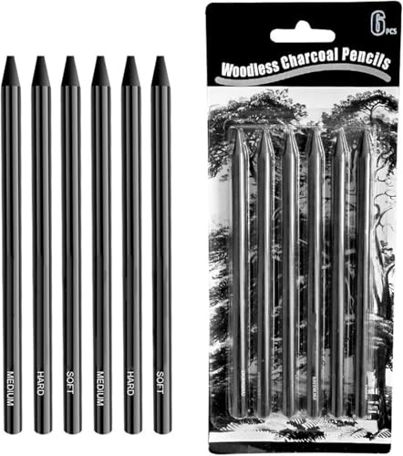 Rakiuty Matite Nere a Carbone,Carboncini per Schizzi,Set Di Matite in Grafite Senza Legno Professionale,6 Matites a Carboncino per Disegnare Schizzi