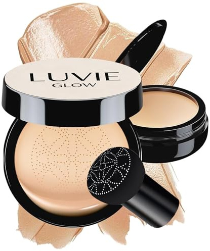 Luvie Glow Foundation Cushion, Mushroom Head Air Cushion Cc Cream, Luvie Foundation Full Coverage, Korean Makeup Concealer for Face, CC Cream foundation, Even Skin Tone for All Skin Types (warm)