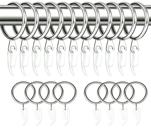 50 Pcs Silver Metal Curtain Rings for Curtain Poles, 38 mm, with Hanging Eyelets