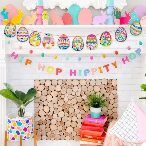 Scinzene Ostern Basteln Set mit Holzanhängern zum Bemalen 36 Stück Ostereier Holz zum Bemalen Bastelsets Kinder mit Bändern Farben Pinseln Pompons zum Osterdekoration Basteln Ostern