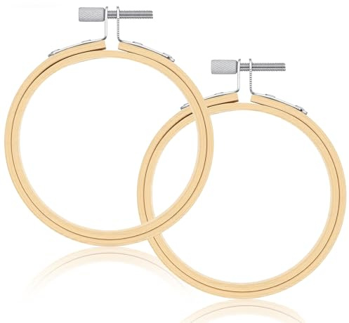 2 stycken broderiramar, 8 cm rund broderiram av bambu justerbar cirkel korsstygn ring gratfri, slät och lätt, bra för broderier, konstverk, gör-det-själv-verktyg