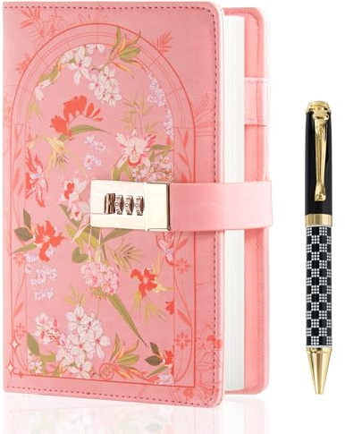 MGGAO Diario con Lucchetto, Taccuino a Righe con Penna e Confezione Regalo | A5 Diario a Motivi Floreali per Donne e Ragazze, Taccuino con Serratura per Scrivere, 224 Pagine Numerate